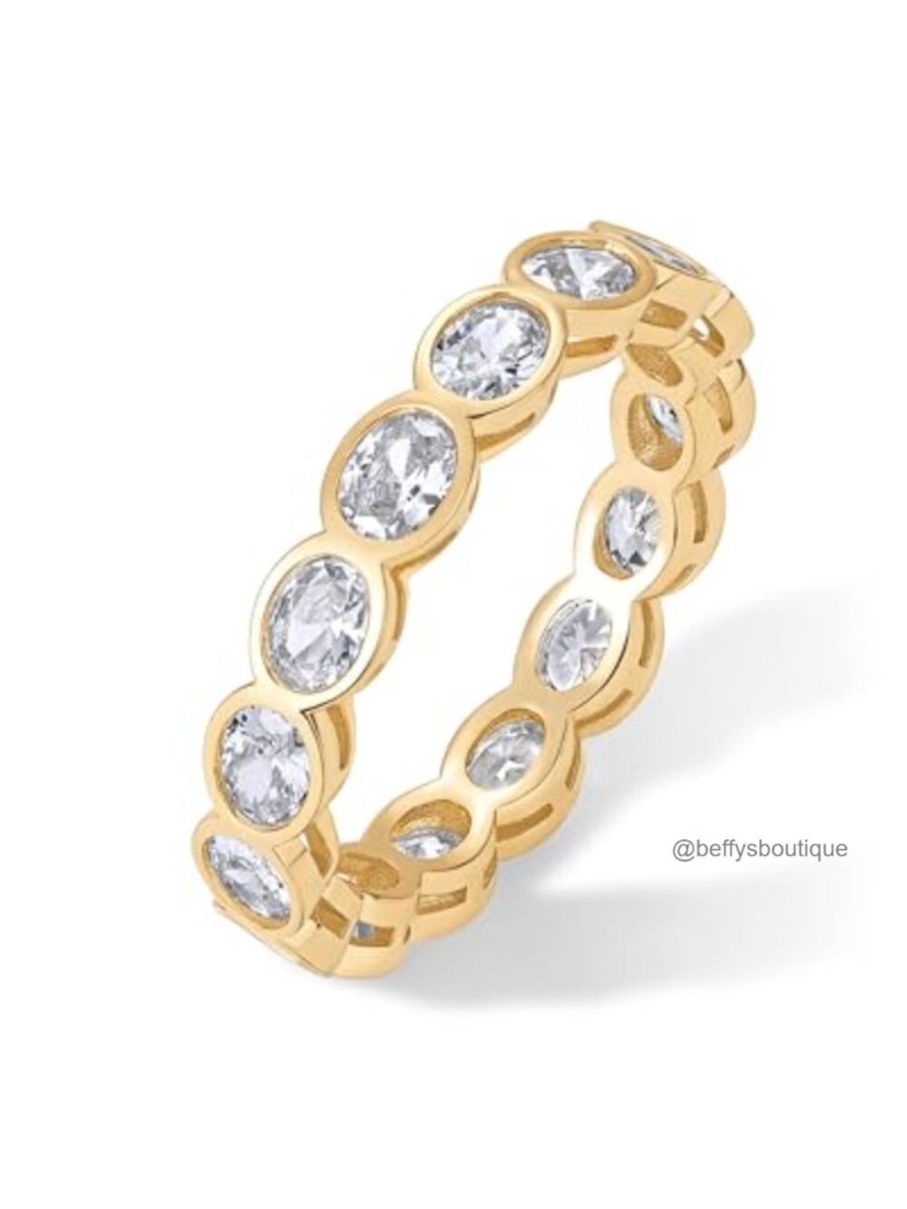 PAVOI 14K Gold Plated Oval Eternity Band Cubic Zirconia Wedding Ring